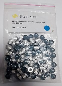 Lacre de alum�nio tipo crimp, com septo borracha/PTFE, pacote com 100 unidades