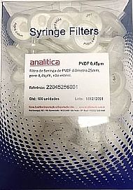 Filtro Seringa PVDF Simple Pure, 25mm, poro 0,45um,PF.